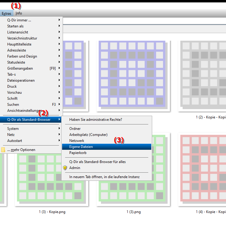 Wie kann ich Quad Datei Explorer als Standard Dateibrowser für Eigenen Dateien festlegen